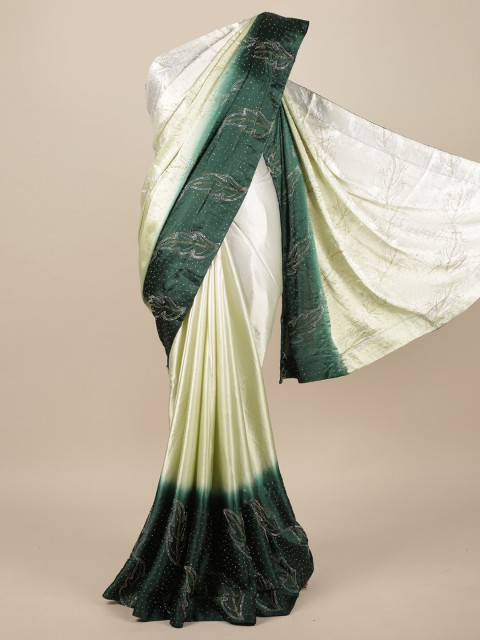 

Pothys Green & Cream-Coloured Embellished Satin Saree