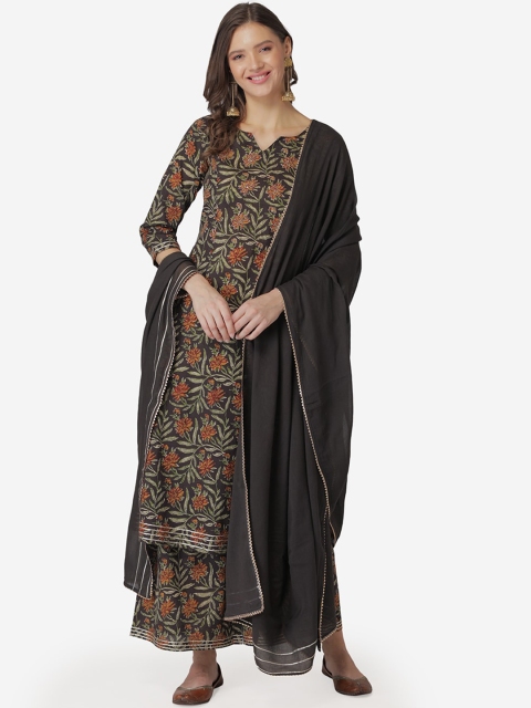 

TARA-C-TARA Women Black Ethnic Motifs Printed Pure Cotton Kurta with Palazzos & Dupatta