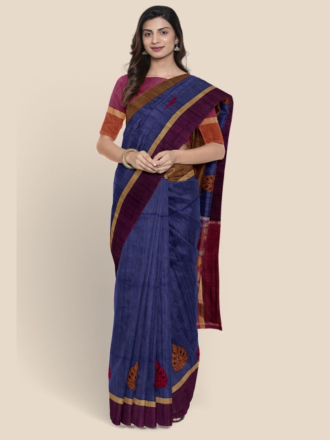 

KLM Fashion Mall Navy Blue & Burgundy Ethnic Motifs Zari Saree