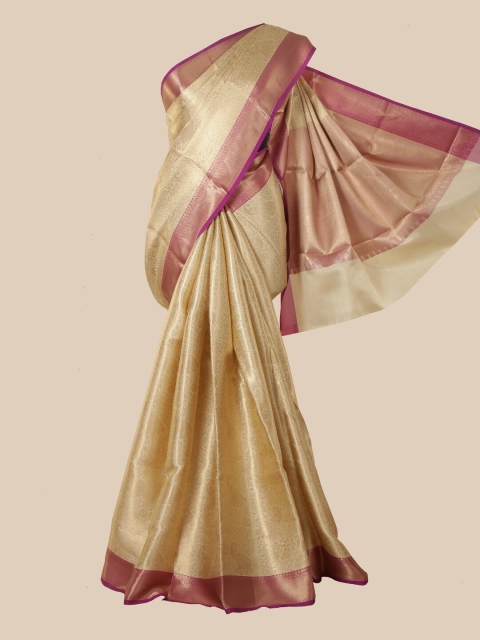 

Pothys Cream & Purple Floral Zari Tissue Saree