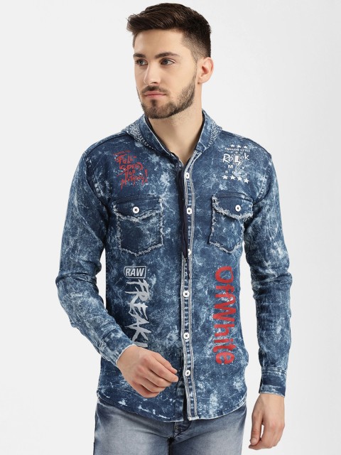 

V2 Value & Variety Men Blue Slim Fit Faded Typography Printed Casual Shirt