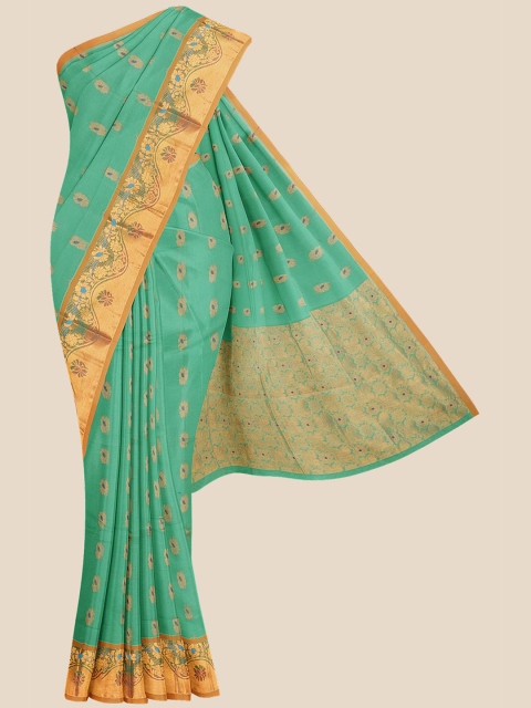 

Kalamandir Sea Green & Gold-Toned Woven Design Silk Blend Venkatgiri Saree