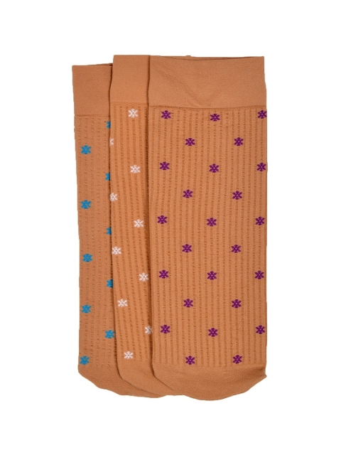 

MARC Women Pack Of 3 Tan Brown Patterned Ankle-Length Socks, Beige