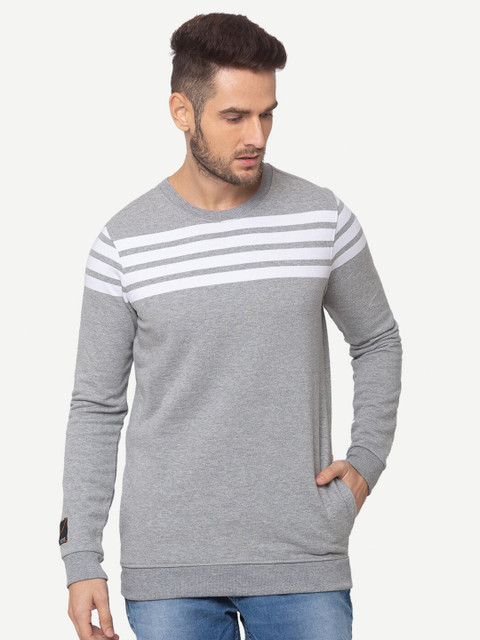 

SPYKAR Men Grey & White Striped Pullover