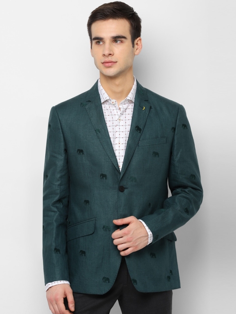 

SIMON CARTER LONDON Men Green Embroidered Linen Single-Breasted Blazer