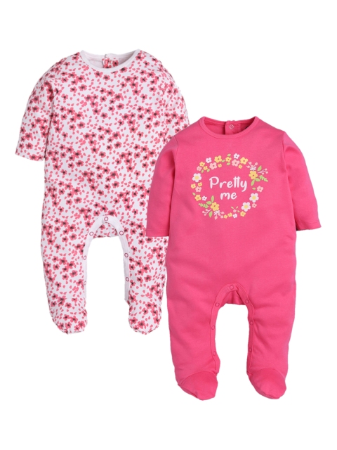 

TAMBOURINE Infant Girls Pack Of 2 Printed Pure Cotton Sleepsuits, Pink