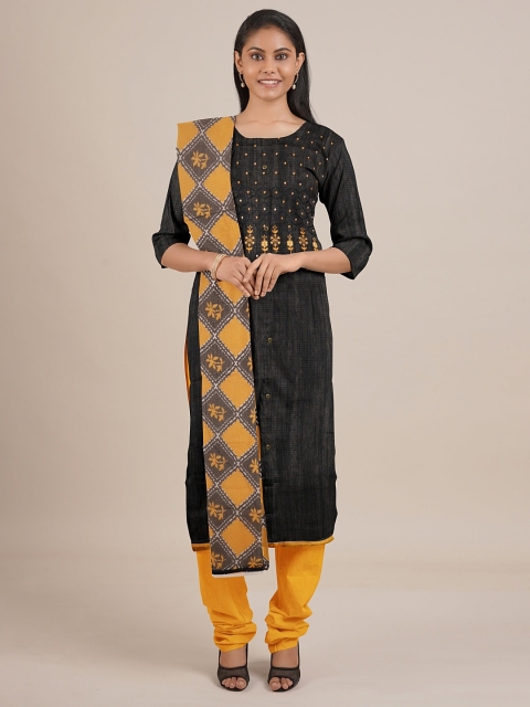 

Pothys Black & Mustard Unstitched Dress Material