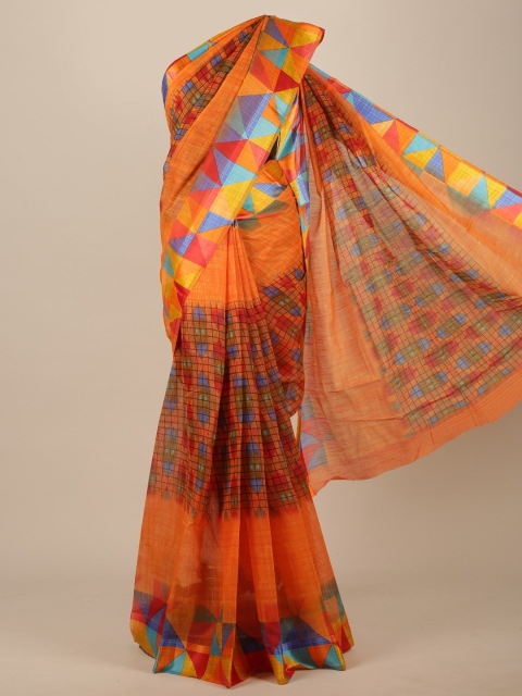 

Pothys Orange & Blue Printed Cotton Blend Saree
