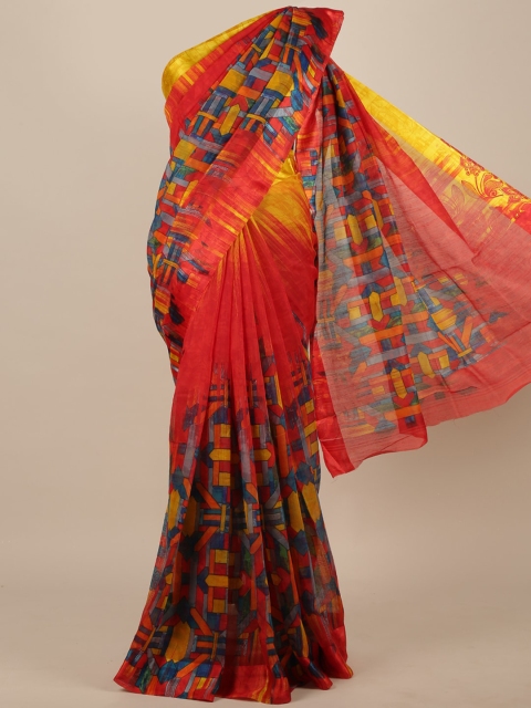 

Pothys Red & Yellow Cotton Blend Saree