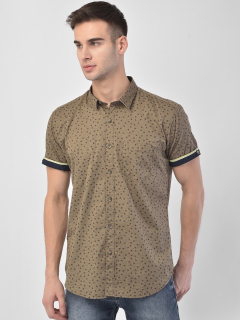 

COBB Men Olive Green Slim Fit Floral Printed Casual Shirt