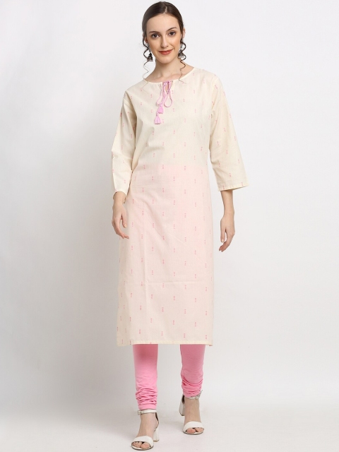 

DIVA WALK Women Cream-Coloured Printed Handloom Straight Kurta