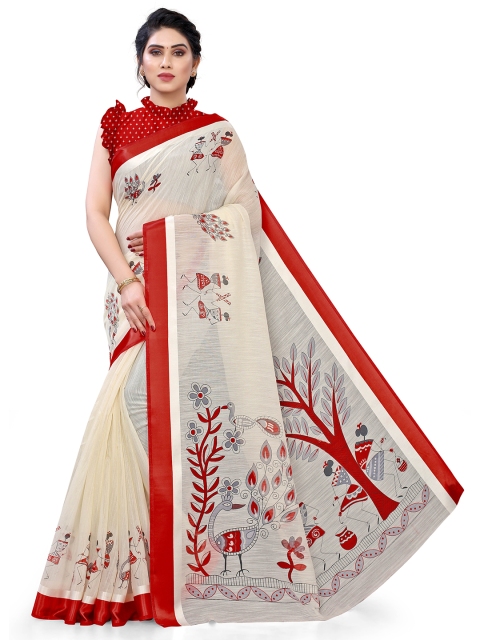 

KALINI White & Red Warli Baluchari Saree
