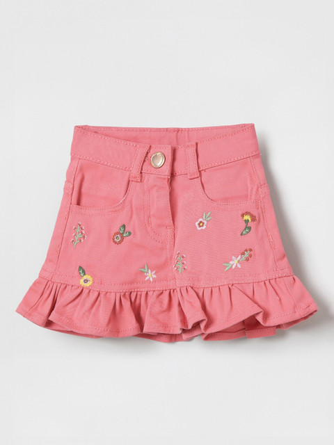 

max Girls Pink Floral Embroidered A-Line Knee-Length Skirt