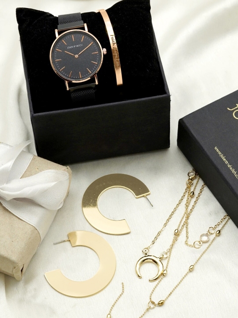 

JOKER & WITCH Women Black & Gold-Toned Look At The Stars Love Stack Watch Gift Set JWLS217