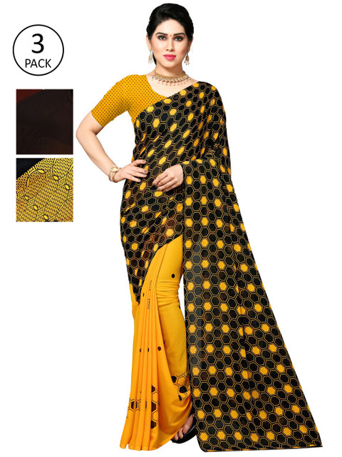 

KALINI Pack Of 3 Printed Sarees, Black