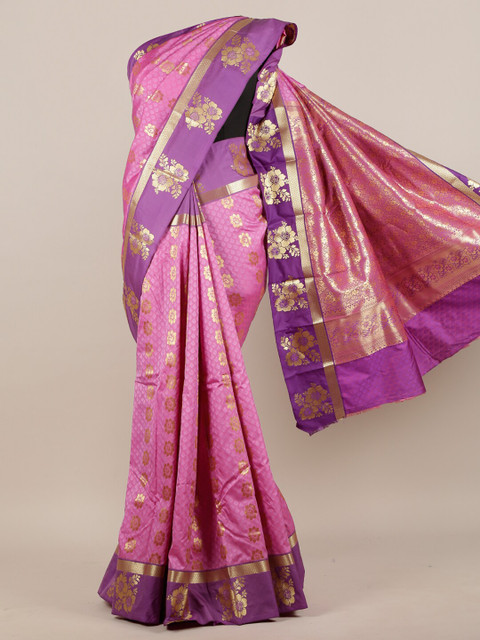 

Pothys Pink & Purple Floral Zari Art Silk Saree