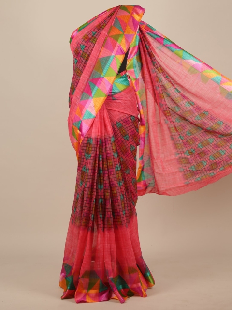 

Pothys Pink & Green Cotton Blend Saree