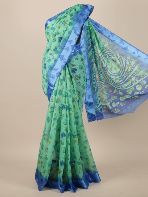 

Pothys Green & Blue Floral Cotton Blend Saree