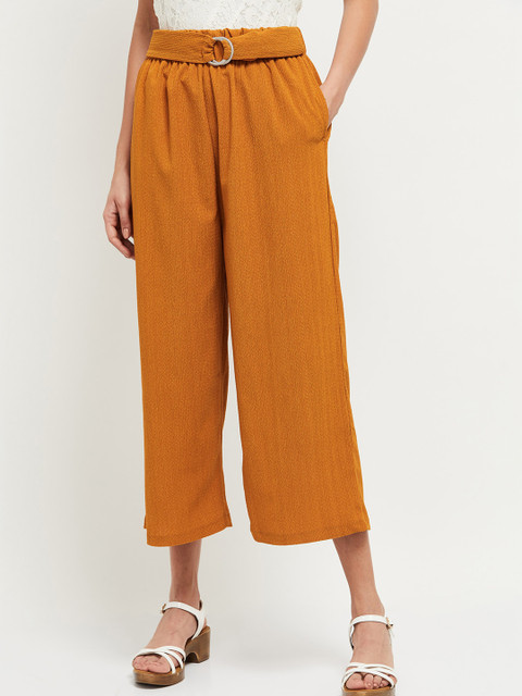 

max Women Gold Regular Fit Textured Culottes Trousers
