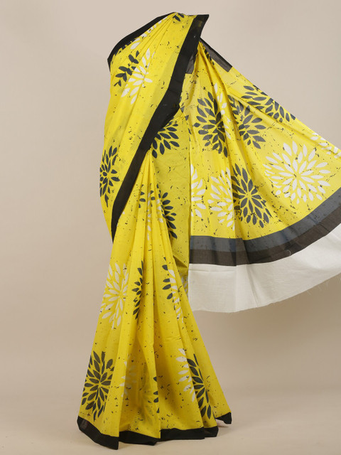 

Pothys Yellow & Black Floral Cotton Blend Saree
