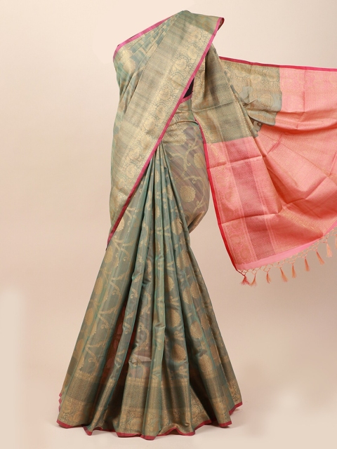 

Pothys Teal & Gold-Toned Ethnic Motifs Cotton Blend Saree