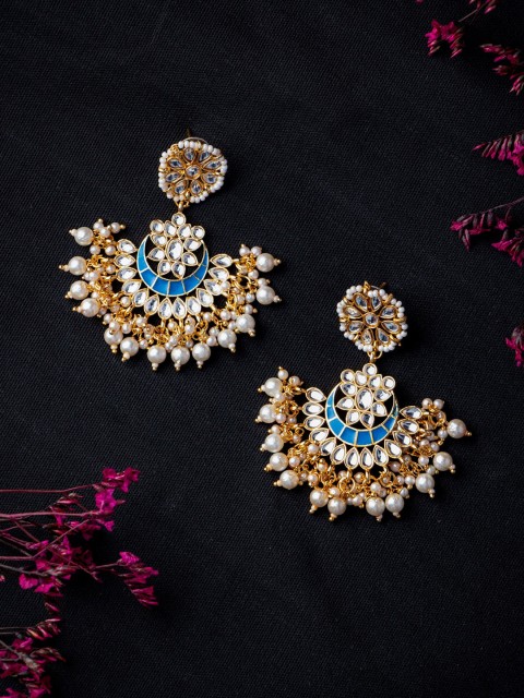 

MORKANTH JEWELLERY Blue Gold Plated Contemporary Chandbalis Earrings