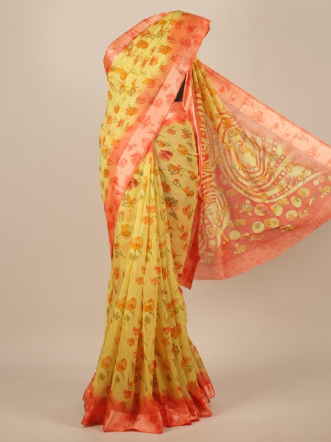 Pothys Yellow & Pink Floral Saree