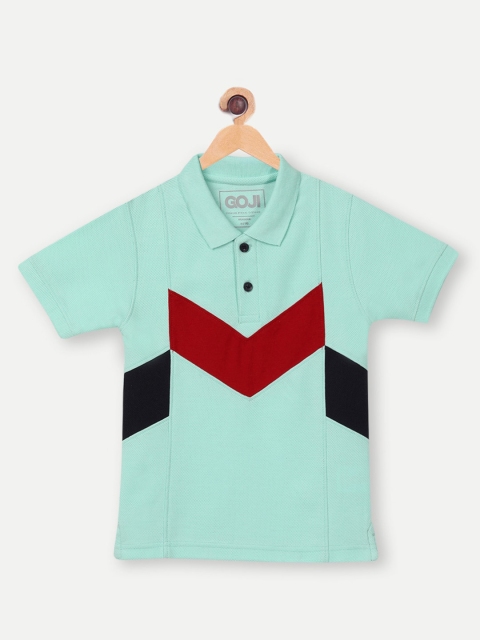 

GOJI Boys Sea Green Colourblocked Polo Collar T-shirt