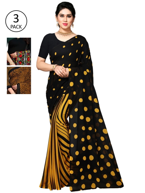 KALINI Women Pack of 3 Printed Sarees, Yellow