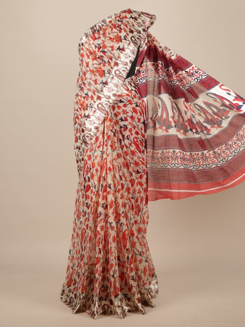 

Pothys Cream & Red Floral Cotton Blend Saree