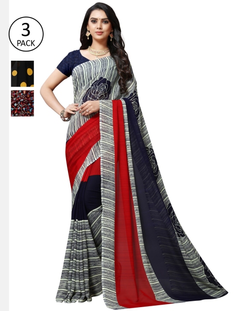 

KALINI Black & Maroon Pack of 3 Saree