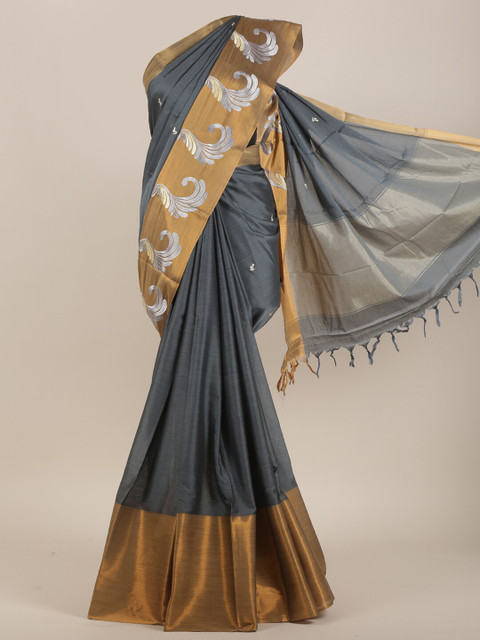 

Pothys Grey & Gold Embroidered Art Silk Saree