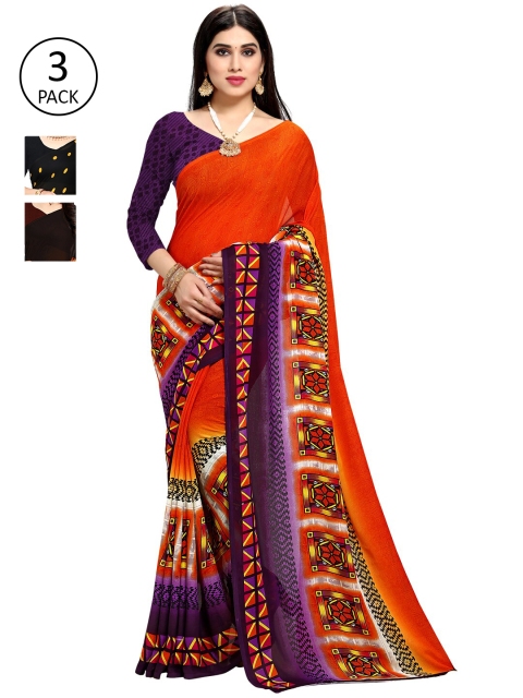 

KALINI Pack Of 3 Purple & Black Saree