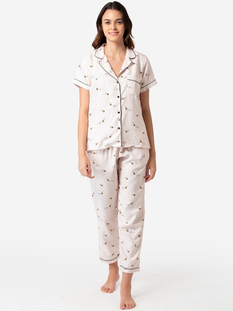 Bellofox Women Peach & Yellow Printed Night Suit
