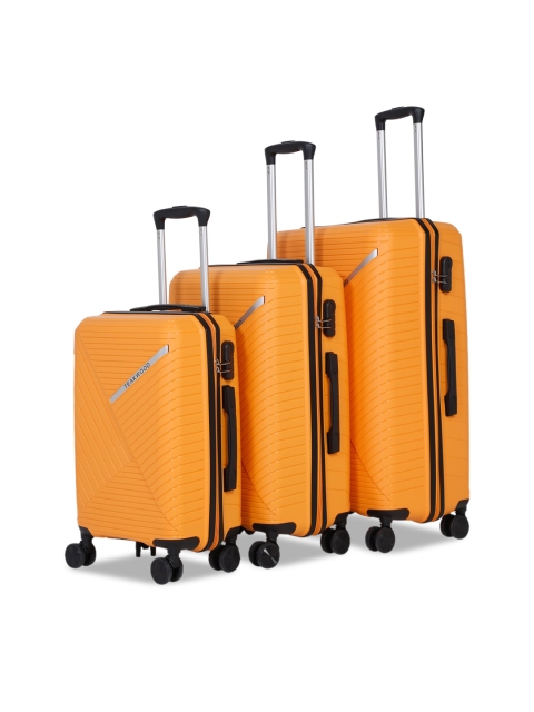 

Teakwood Leathers Set Of 3 Orange Textured hard-Sided Trolley Suitcases