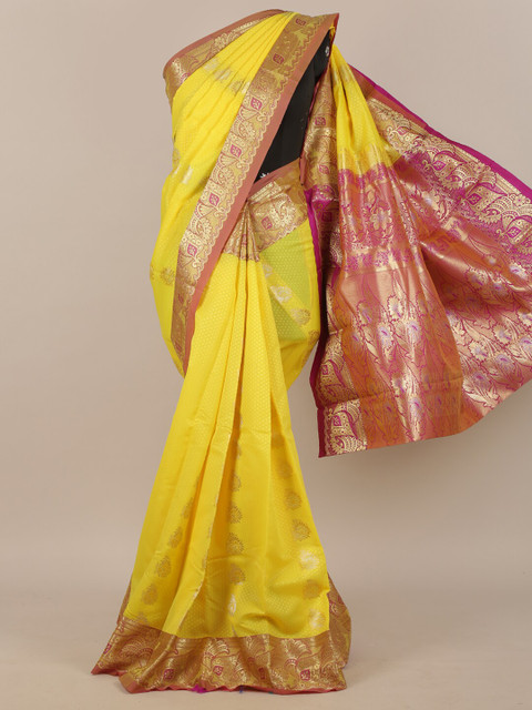 

Pothys Yellow & Gold Woven Design Art Silk Saree