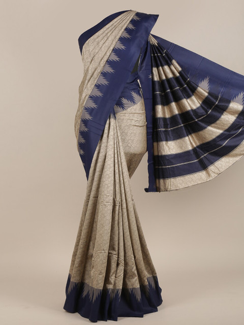 

Pothys Cream & Navy Blue Art Silk Saree