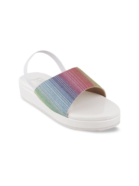 

Jazzy Juniors Girls White Striped Open Toe Flats, Multi