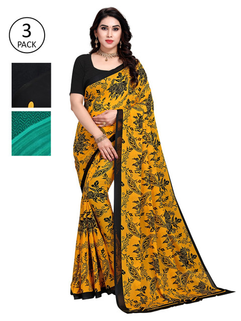 

KALINI Pack of 3 Printed Poly Georgette Saree, Multi