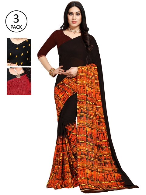 

KALINI Pack of 3 Poly Georgette Saree, Red