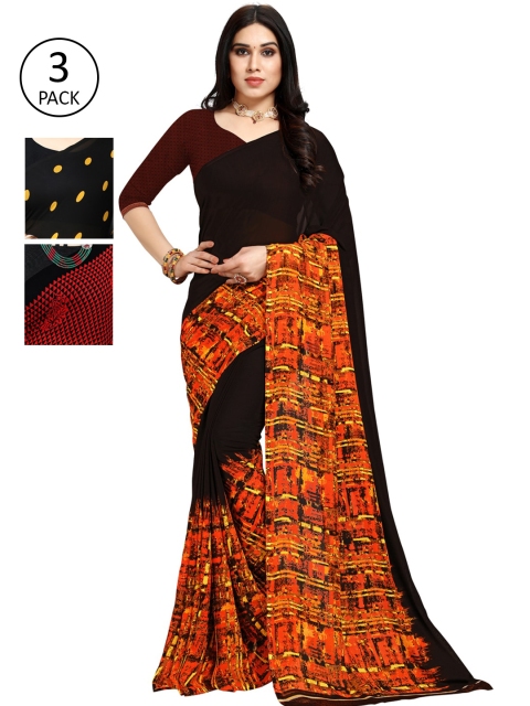 

KALINI Pack Of 3 Yellow & Black Saree