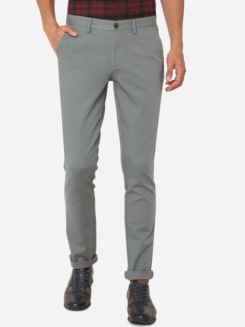 

JADE BLUE Men Grey Pure Cotton Slim Fit Regular Trousers