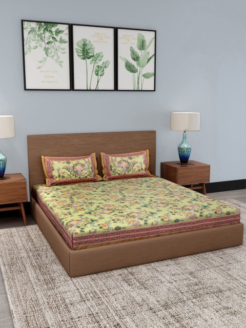 

Gulaab Jaipur Green & Purple Floral 300 TC King Bedsheet with 2 Pillow Covers