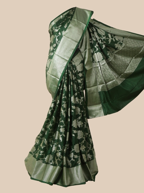 

Pothys Green & Silver-Toned Woven Design Silk Blend Saree