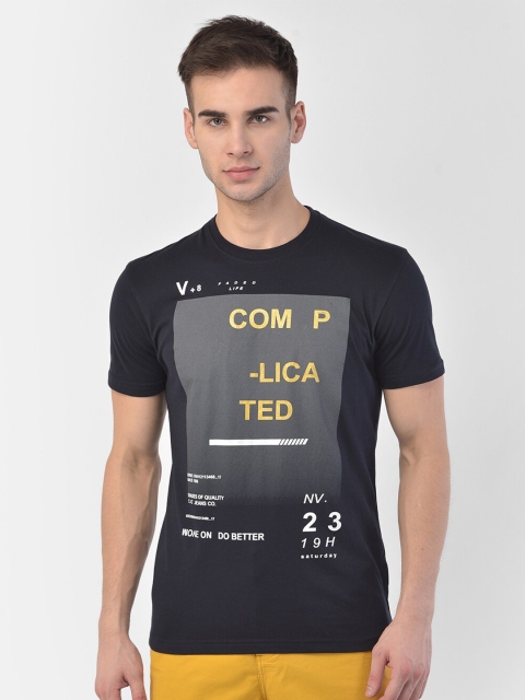 

COBB Men Navy Blue & Grey Typography Printed T-shirt