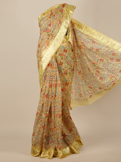 

Pothys Beige & Orange Ethnic Motifs Printed Saree