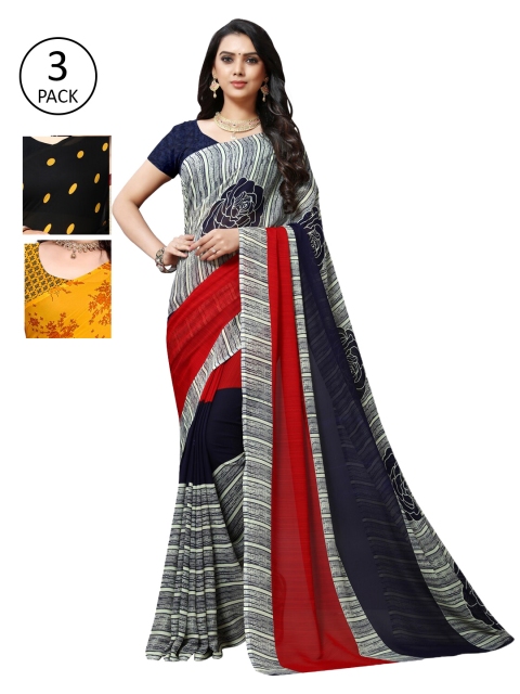 

KALINI Pack Of 3 Yellow & Black Saree