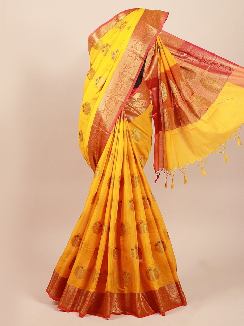 

Pothys Yellow & Red Ethnic Motifs Cotton Blend Saree