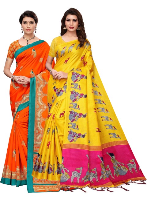 

KALINI Pack Of 2 Art Silk Sarees, Yellow