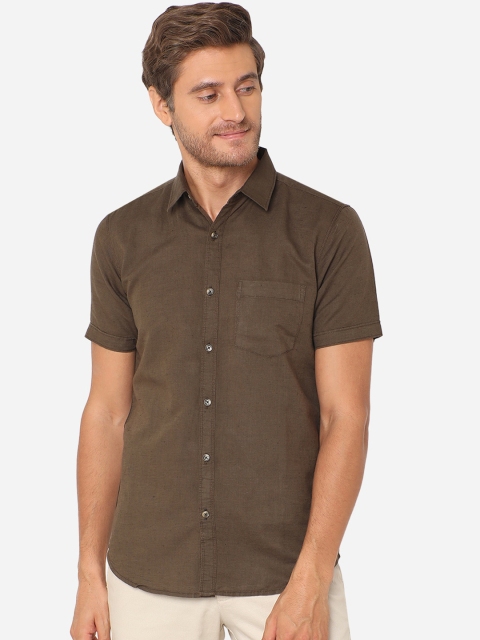 

JADE BLUE Men Brown Slim Fit Pure Cotton Casual Shirt